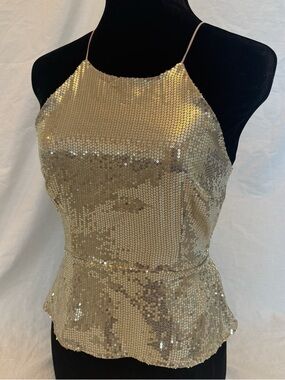 Champagne Sequin Peplum Halter Top XS Open Back Y2K Mermaid Core Glam  Festival